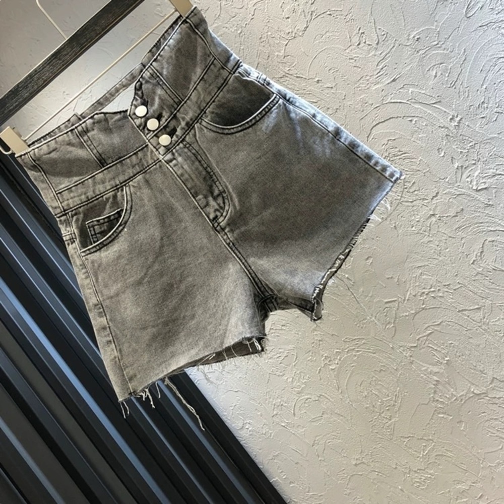 High-Waisted Gray Denim Shorts
